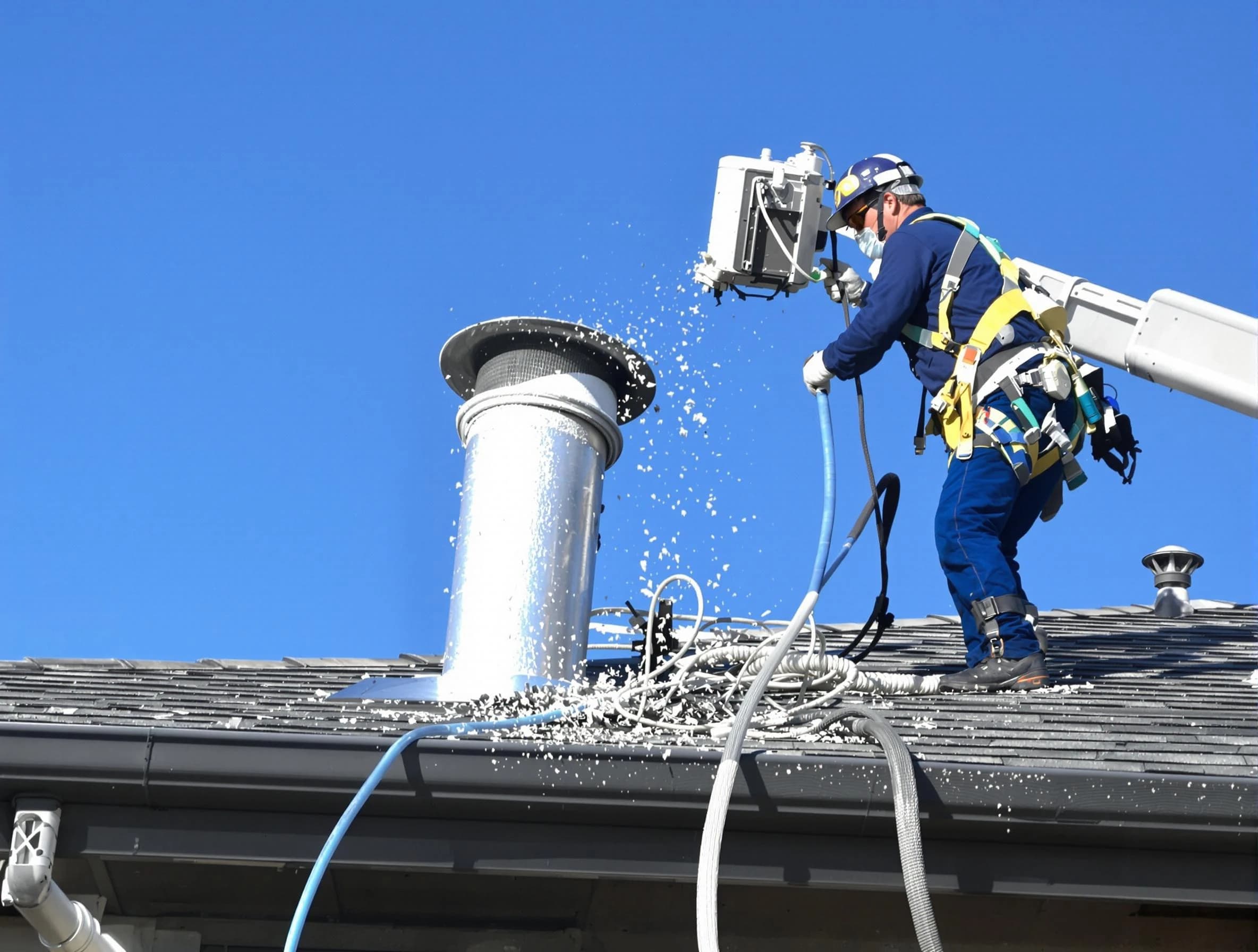 Greenbrier Dryer Vent Cleaning certified technician safely cleaning a roof-mounted dryer vent in Greenbrier