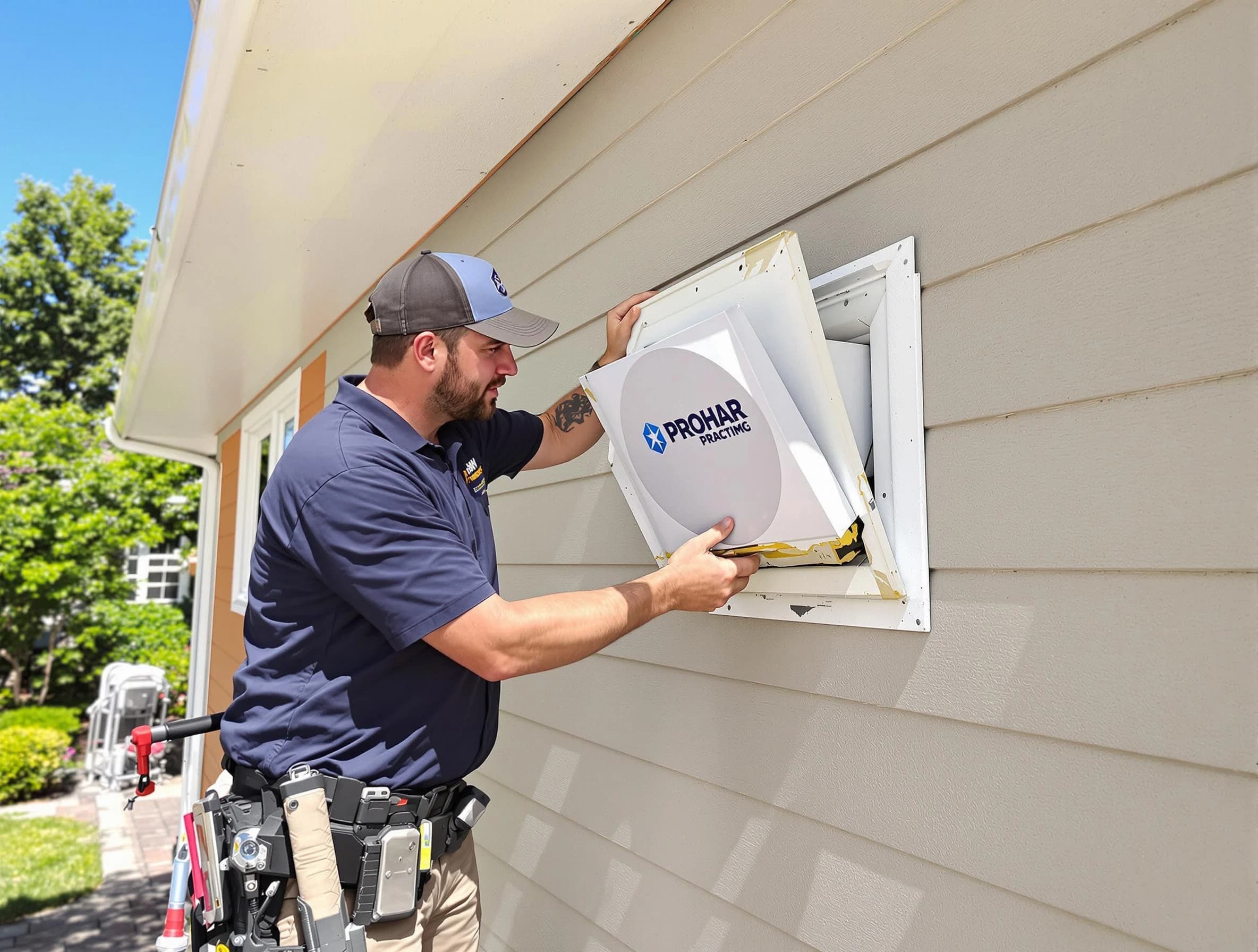 Greenbrier Dryer Vent Cleaning technician installing a new protective dryer vent cover on a home in Greenbrier