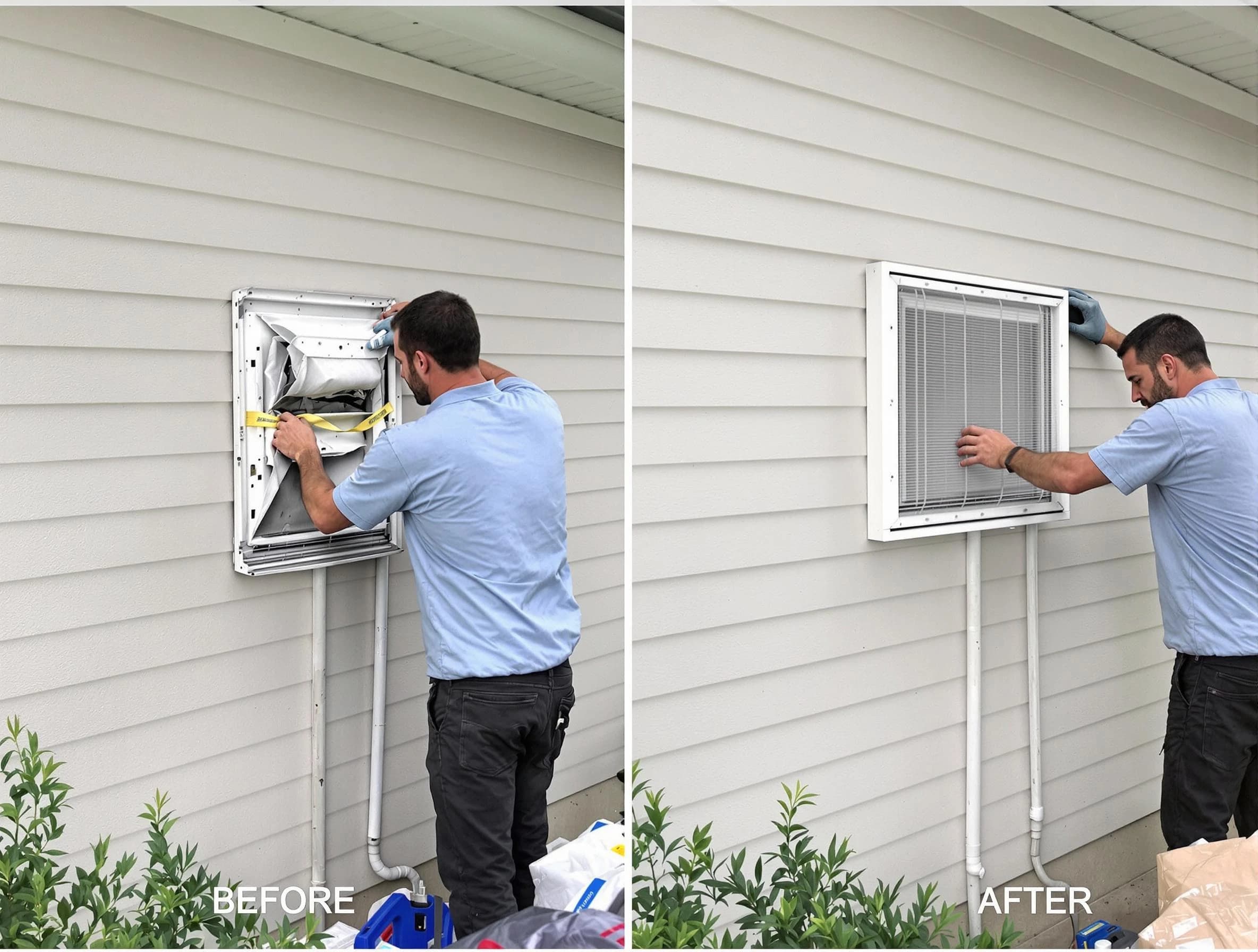 Greenbrier Dryer Vent Cleaning technician installing high-quality dryer vent cover at a residential property in Greenbrier