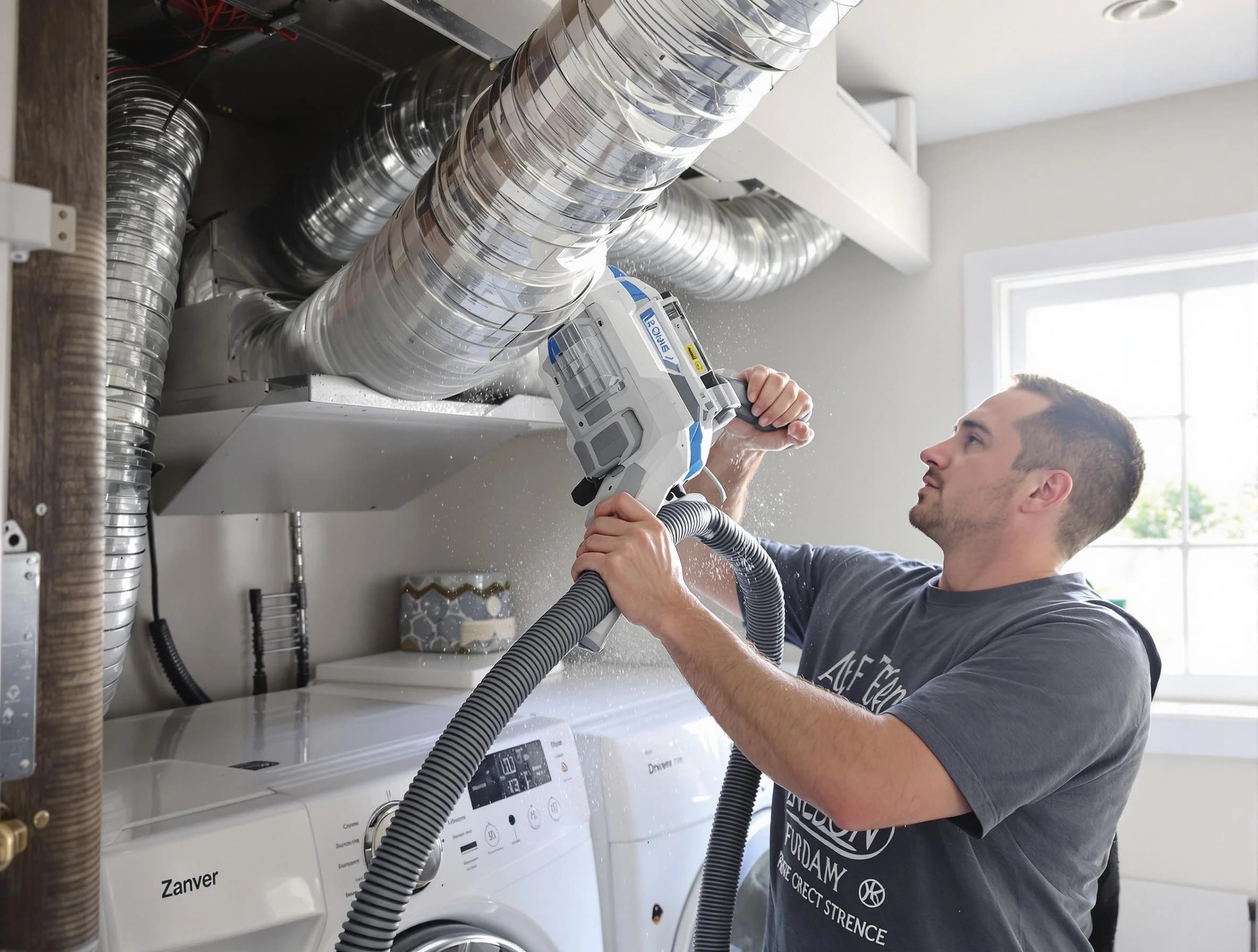 Greenbrier Dryer Vent Cleaning specialist cleaning deep within a dryer vent duct system in Greenbrier